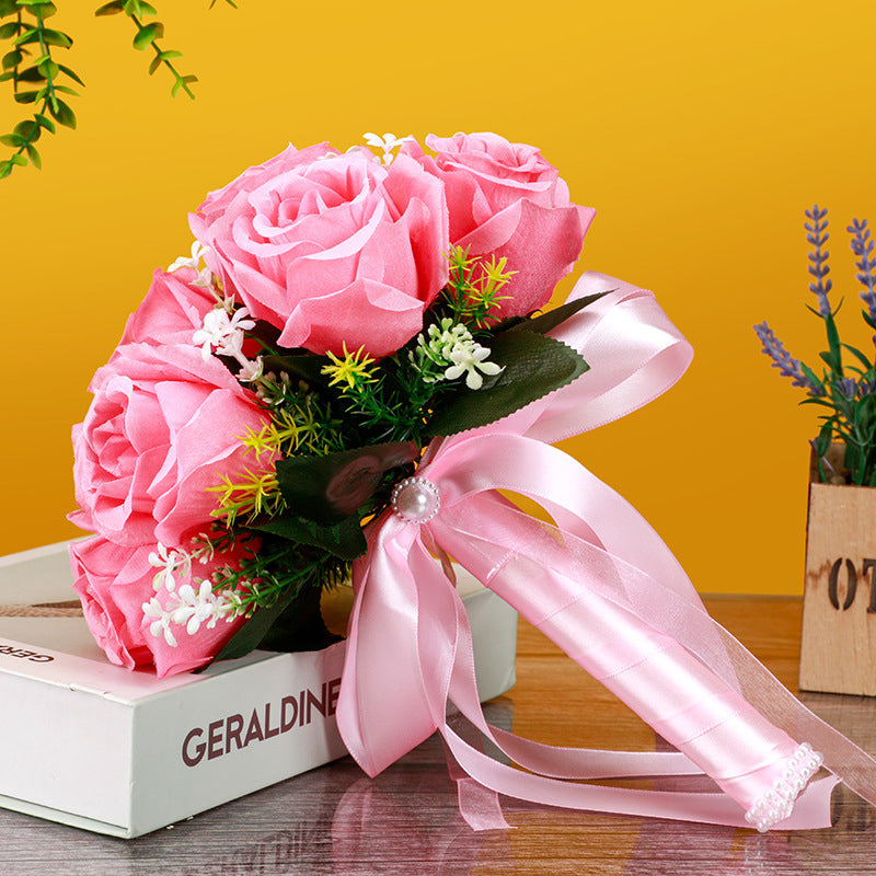 7 Inch Silk Rose Bridesmaid Bouquet 10 Pcs Artificial Wedding Flowers Bulk