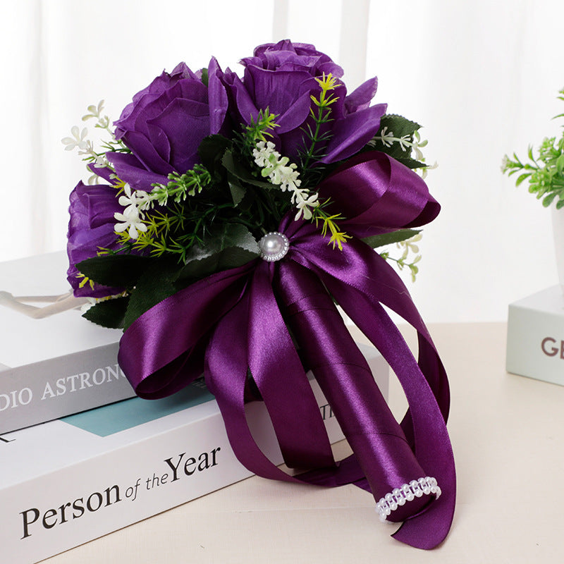 7 Inch Silk Rose Bridesmaid Bouquet 10 Pcs Artificial Wedding Flowers Bulk