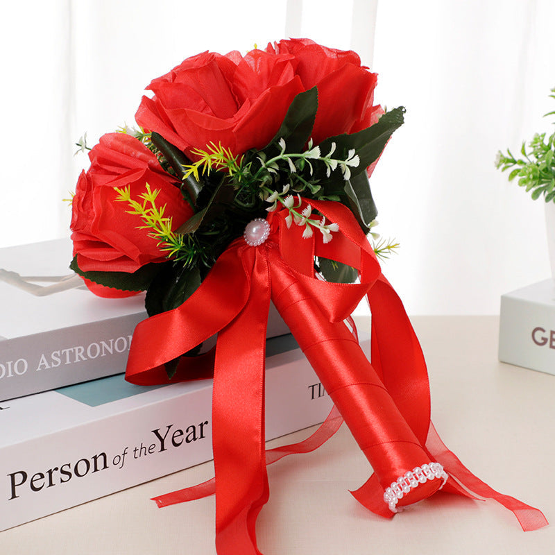 7 Inch Silk Rose Bridesmaid Bouquet 10 Pcs Artificial Wedding Flowers Bulk