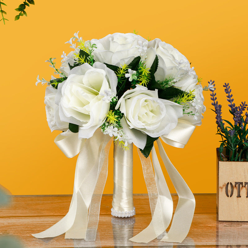 7 Inch Silk Rose Bridesmaid Bouquet 10 Pcs Artificial Wedding Flowers Bulk