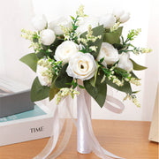 9 Inch Artificial Silk Rose Bridal Bouquet, 1 Pc Wedding Flower Arrangement
