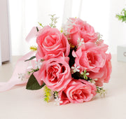 7 Inch Silk Rose Bridesmaid Bouquet 10 Pcs Artificial Wedding Flowers Bulk