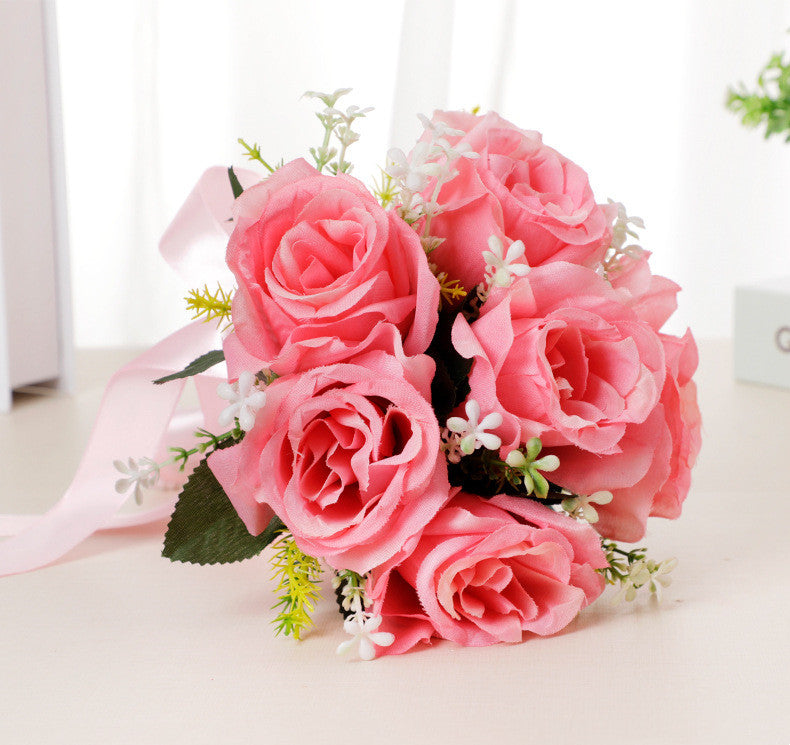 7 Inch Silk Rose Bridesmaid Bouquet 10 Pcs Artificial Wedding Flowers Bulk
