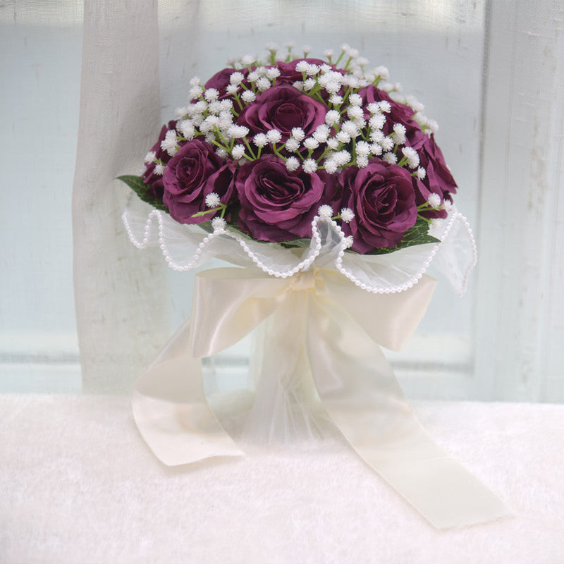 7.8 Inch Artificial Rose Toss Bouquet 10 Pcs Wedding Bridesmaid Flowers Bulk
