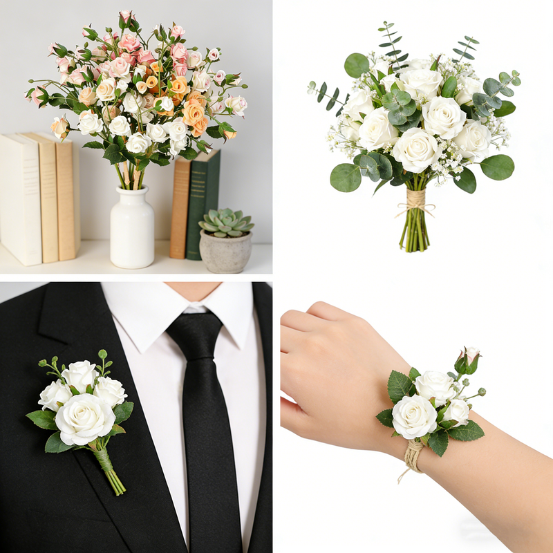 15 Inch Artificial Bubbles Spray Roses 10 Stems Bulk Wedding DIY Silk Flowers