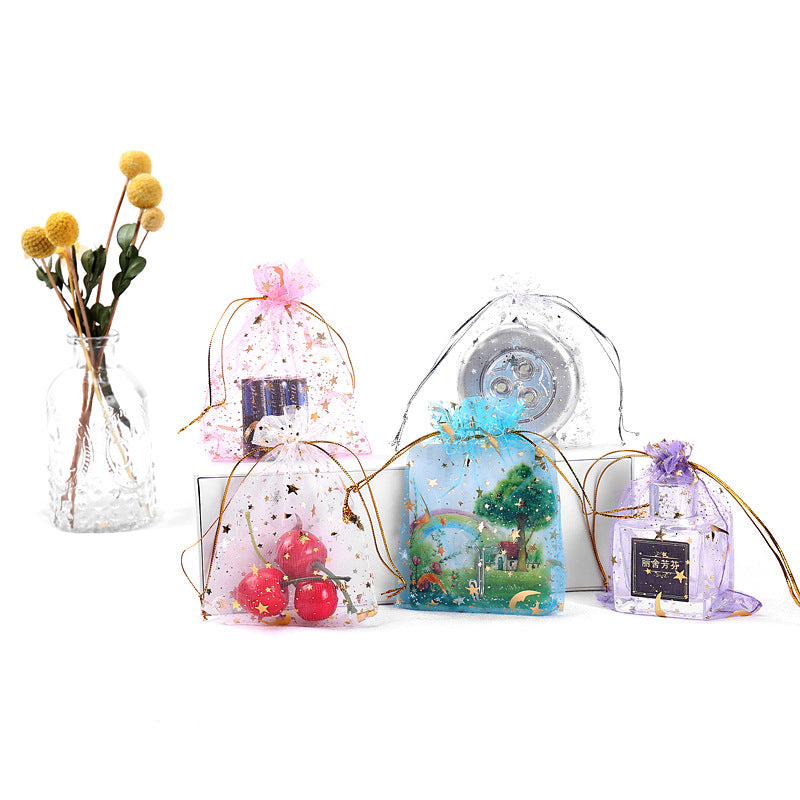 Bulk 100 Pcs Moon Star Organza Drawstring Gift Bags Jewelry Candy Favor Pouches for Weddings Valentine's Christmas Birthday Mother's Day Wholesale