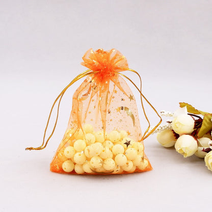 Bulk 100 Pcs Moon Star Organza Drawstring Gift Bags Jewelry Candy Favor Pouches for Weddings Valentine's Christmas Birthday Mother's Day Wholesale