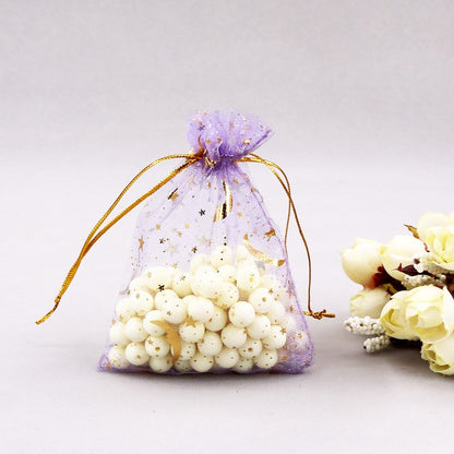 Bulk 100 Pcs Moon Star Organza Drawstring Gift Bags Jewelry Candy Favor Pouches for Weddings Valentine's Christmas Birthday Mother's Day Wholesale