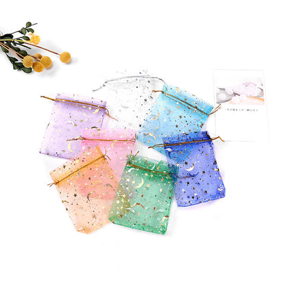 Bulk 100 Pcs Moon Star Organza Drawstring Gift Bags Jewelry Candy Favor Pouches for Weddings Valentine's Christmas Birthday Mother's Day Wholesale