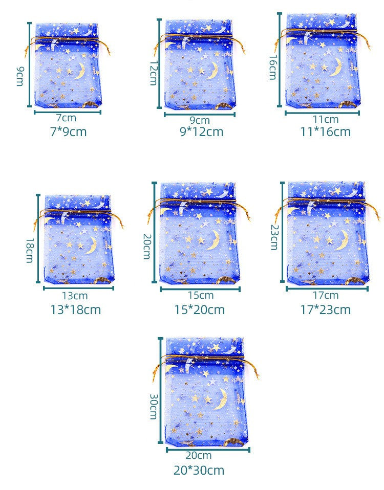 Bulk 100 Pcs Moon Star Organza Drawstring Gift Bags Jewelry Candy Favor Pouches for Weddings Valentine's Christmas Birthday Mother's Day Wholesale