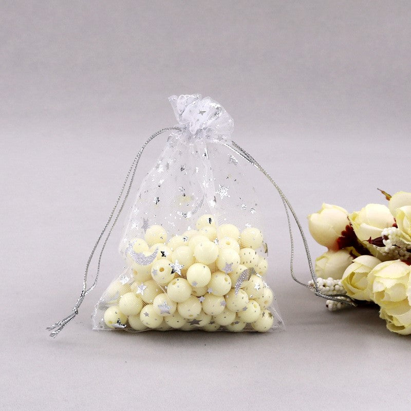 Bulk 100 Pcs Moon Star Organza Drawstring Gift Bags Jewelry Candy Favor Pouches for Weddings Valentine's Christmas Birthday Mother's Day Wholesale