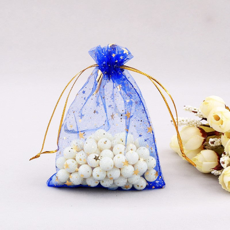 Bulk 100 Pcs Moon Star Organza Drawstring Gift Bags Jewelry Candy Favor Pouches for Weddings Valentine's Christmas Birthday Mother's Day Wholesale