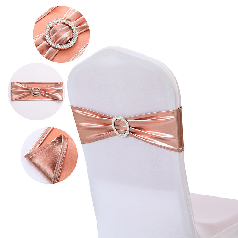 Bulk 10 PCS Metallic Spandex Chair Sashes Glossy Bows Universal Elastic Chair Cover Bands with Buckle Slider for Wedding Banquet Party Decor Wholesale