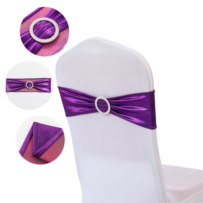 Bulk 10 PCS Metallic Spandex Chair Sashes Glossy Bows Universal Elastic Chair Cover Bands with Buckle Slider for Wedding Banquet Party Decor Wholesale
