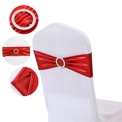 Bulk 10 PCS Metallic Spandex Chair Sashes Glossy Bows Universal Elastic Chair Cover Bands with Buckle Slider for Wedding Banquet Party Decor Wholesale