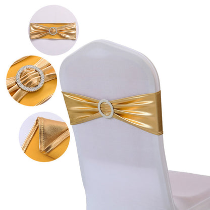 Bulk 10 PCS Metallic Spandex Chair Sashes Glossy Bows Universal Elastic Chair Cover Bands with Buckle Slider for Wedding Banquet Party Decor Wholesale