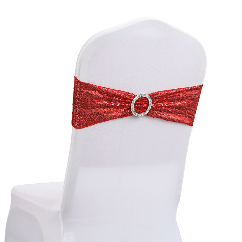 Bulk 10 PCS Sequin Chair Sashes Bows Universal Elastic Chair Cover Bands with Buckle Slider for Wedding Banquet Party Decor Wholesale