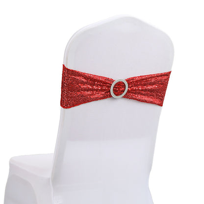 Bulk 10 PCS Sequin Chair Sashes Bows Universal Elastic Chair Cover Bands with Buckle Slider for Wedding Banquet Party Decor Wholesale