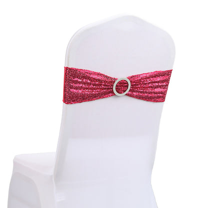 Bulk 10 PCS Sequin Chair Sashes Bows Universal Elastic Chair Cover Bands with Buckle Slider for Wedding Banquet Party Decor Wholesale