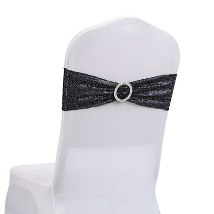 Bulk 10 PCS Sequin Chair Sashes Bows Universal Elastic Chair Cover Bands with Buckle Slider for Wedding Banquet Party Decor Wholesale