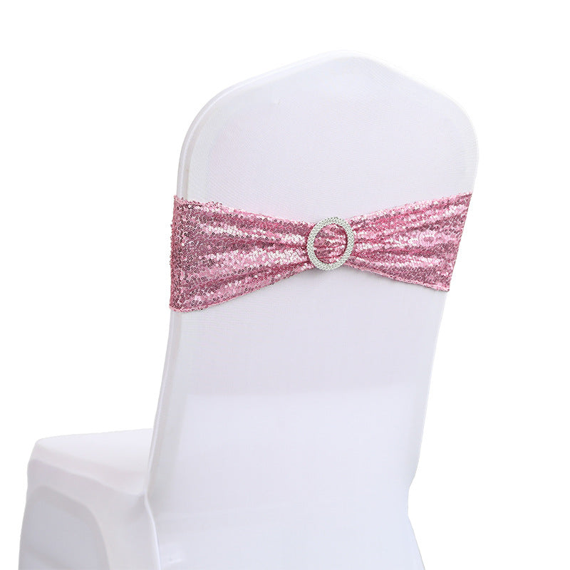 Bulk 10 PCS Sequin Chair Sashes Bows Universal Elastic Chair Cover Bands with Buckle Slider for Wedding Banquet Party Decor Wholesale
