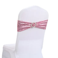 Bulk 10 PCS Sequin Chair Sashes Bows Universal Elastic Chair Cover Bands with Buckle Slider for Wedding Banquet Party Decor Wholesale