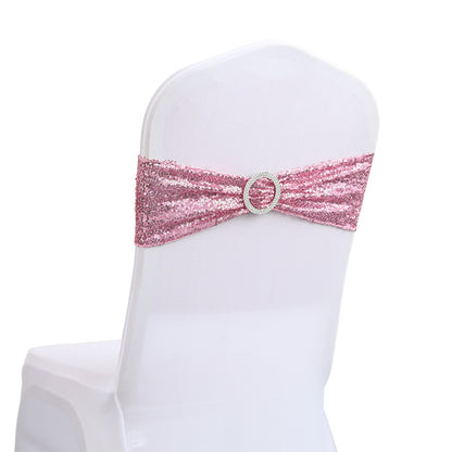 Bulk 10 PCS Sequin Chair Sashes Bows Universal Elastic Chair Cover Bands with Buckle Slider for Wedding Banquet Party Decor Wholesale
