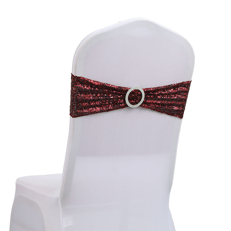Bulk 10 PCS Sequin Chair Sashes Bows Universal Elastic Chair Cover Bands with Buckle Slider for Wedding Banquet Party Decor Wholesale