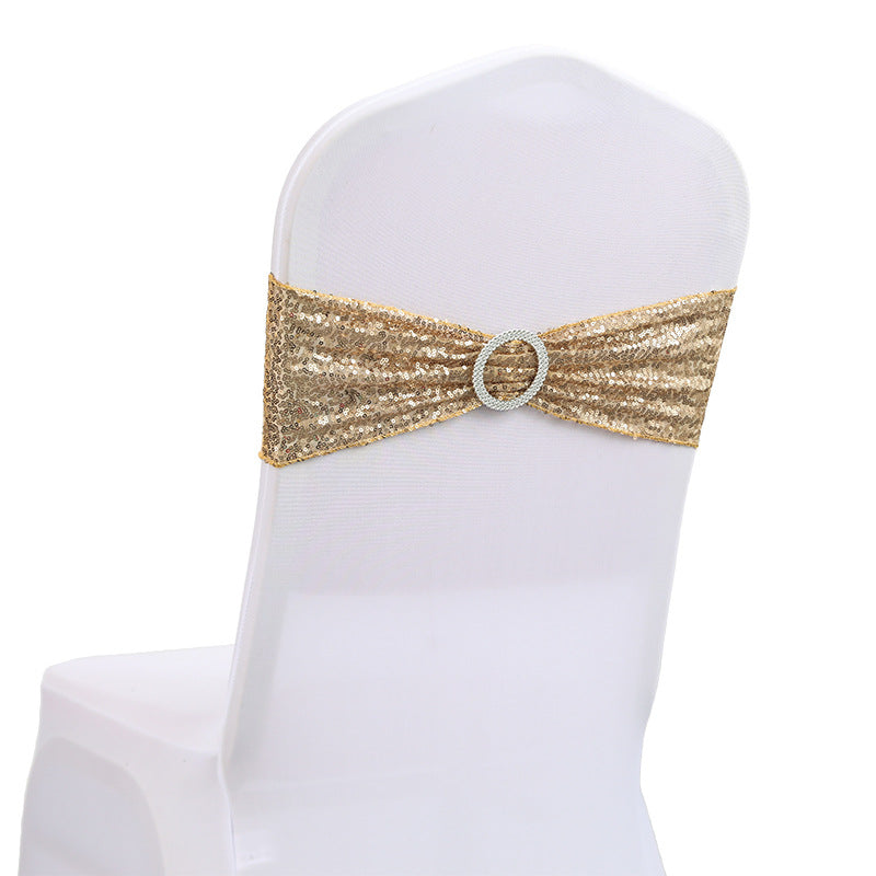 Bulk 10 PCS Sequin Chair Sashes Bows Universal Elastic Chair Cover Bands with Buckle Slider for Wedding Banquet Party Decor Wholesale