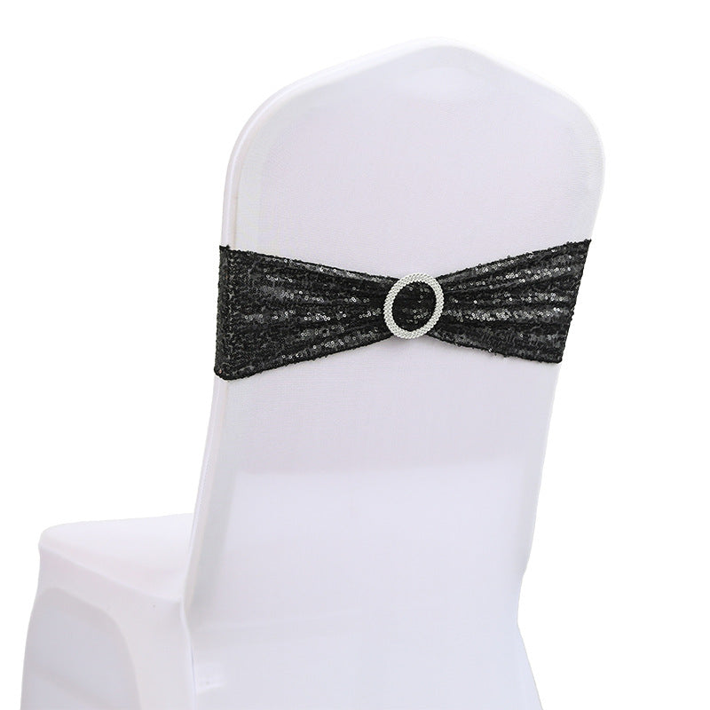 Bulk 10 PCS Sequin Chair Sashes Bows Universal Elastic Chair Cover Bands with Buckle Slider for Wedding Banquet Party Decor Wholesale