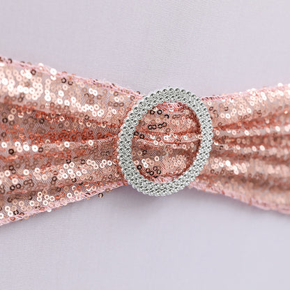 Bulk 10 PCS Sequin Chair Sashes Bows Universal Elastic Chair Cover Bands with Buckle Slider for Wedding Banquet Party Decor Wholesale