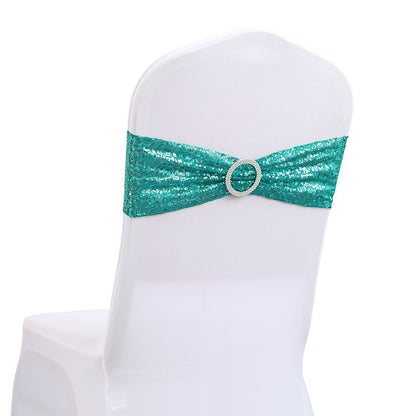 Bulk 10 PCS Sequin Chair Sashes Bows Universal Elastic Chair Cover Bands with Buckle Slider for Wedding Banquet Party Decor Wholesale