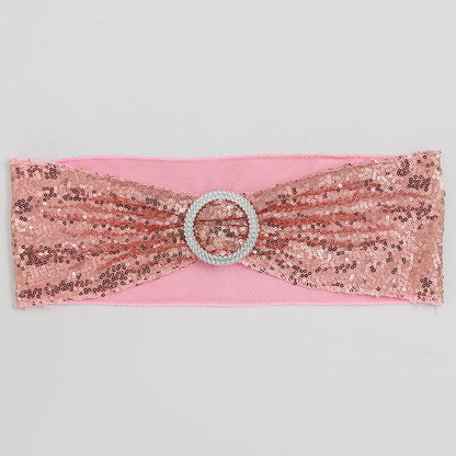 Bulk 10 PCS Sequin Chair Sashes Bows Universal Elastic Chair Cover Bands with Buckle Slider for Wedding Banquet Party Decor Wholesale