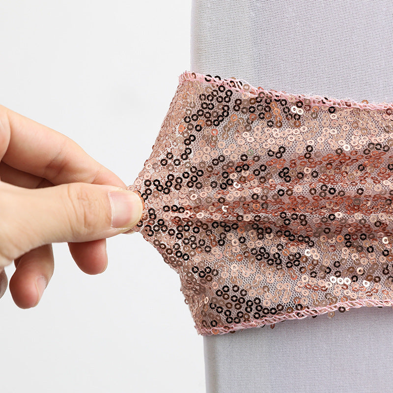 Bulk 10 PCS Sequin Chair Sashes Bows Universal Elastic Chair Cover Bands with Buckle Slider for Wedding Banquet Party Decor Wholesale