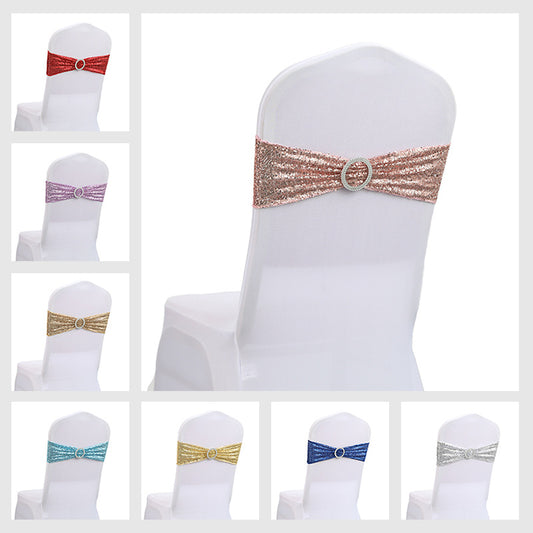 Bulk 10 PCS Sequin Chair Sashes Bows Universal Elastic Chair Cover Bands with Buckle Slider for Wedding Banquet Party Decor Wholesale