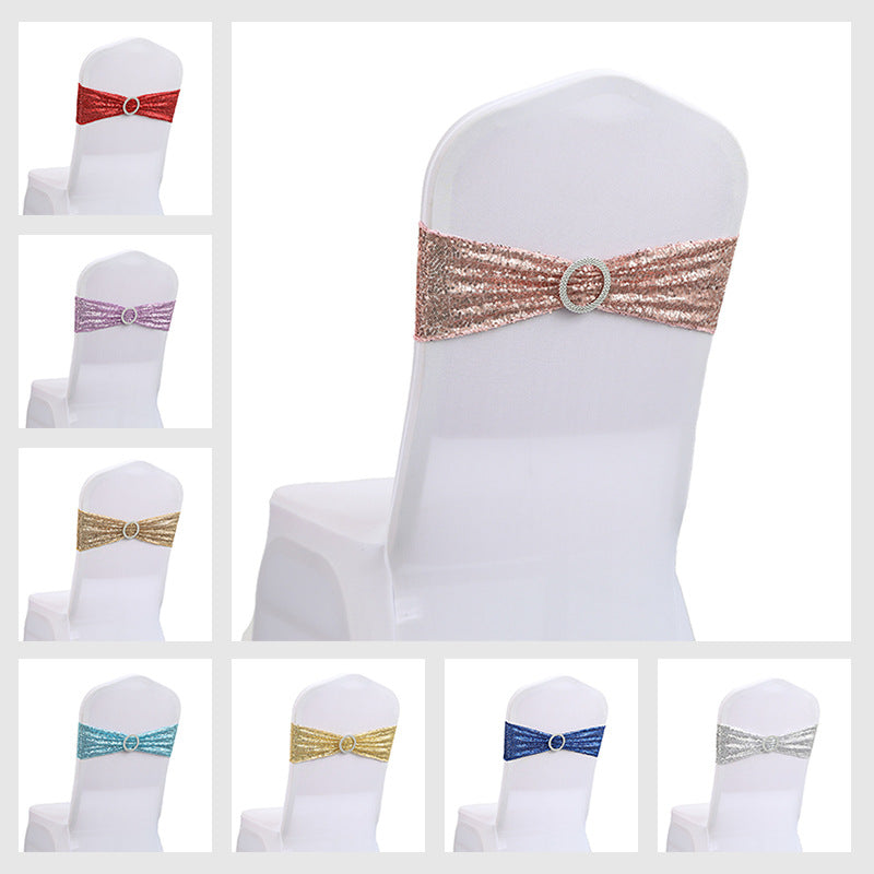 Bulk 10 PCS Sequin Chair Sashes Bows Universal Elastic Chair Cover Bands with Buckle Slider for Wedding Banquet Party Decor Wholesale