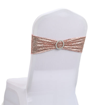 Bulk 10 PCS Sequin Chair Sashes Bows Universal Elastic Chair Cover Bands with Buckle Slider for Wedding Banquet Party Decor Wholesale