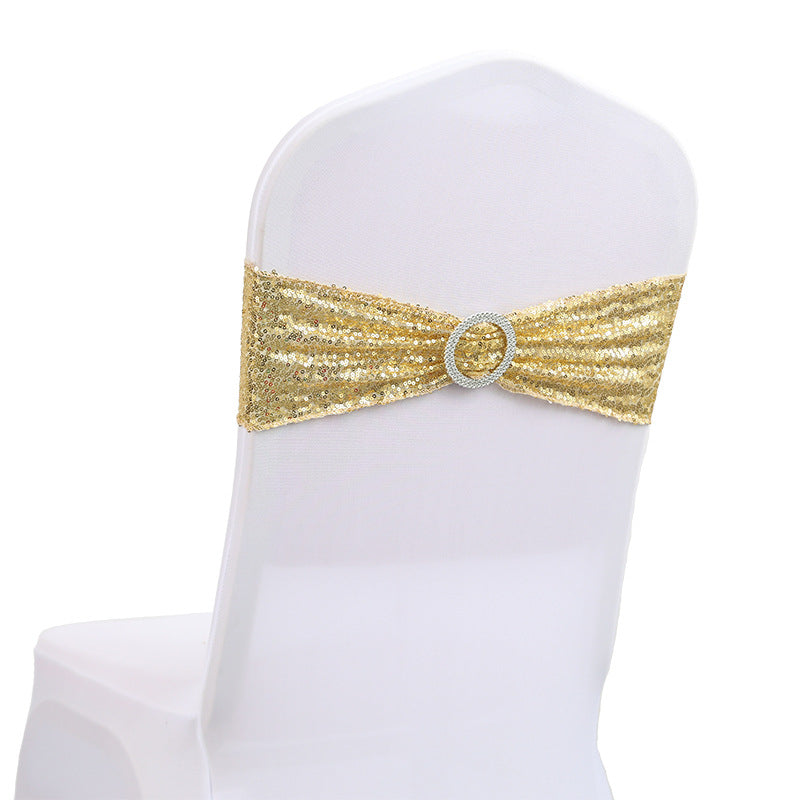 Bulk 10 PCS Sequin Chair Sashes Bows Universal Elastic Chair Cover Bands with Buckle Slider for Wedding Banquet Party Decor Wholesale