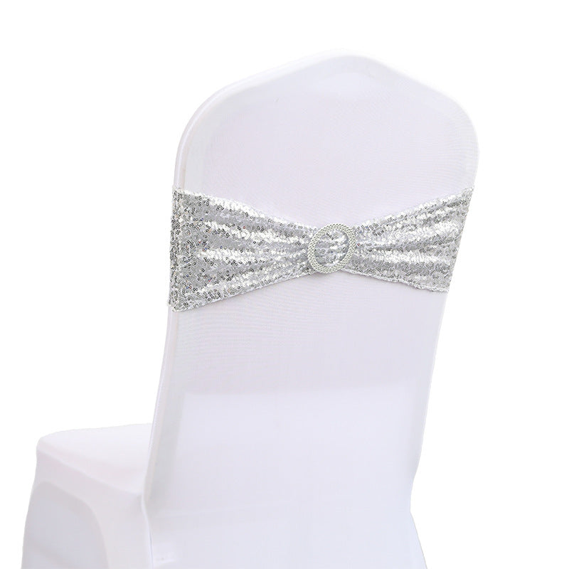 Bulk 10 PCS Sequin Chair Sashes Bows Universal Elastic Chair Cover Bands with Buckle Slider for Wedding Banquet Party Decor Wholesale