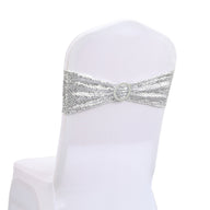 Bulk 10 PCS Sequin Chair Sashes Bows Universal Elastic Chair Cover Bands with Buckle Slider for Wedding Banquet Party Decor Wholesale