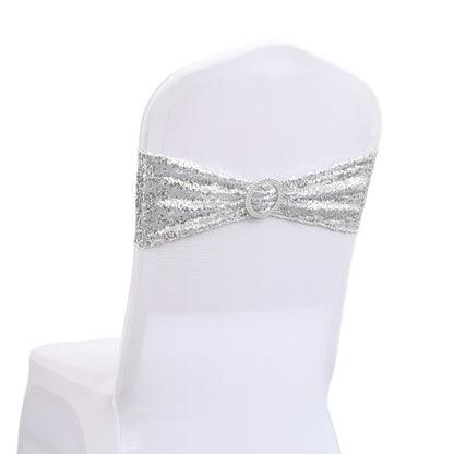 Bulk 10 PCS Sequin Chair Sashes Bows Universal Elastic Chair Cover Bands with Buckle Slider for Wedding Banquet Party Decor Wholesale