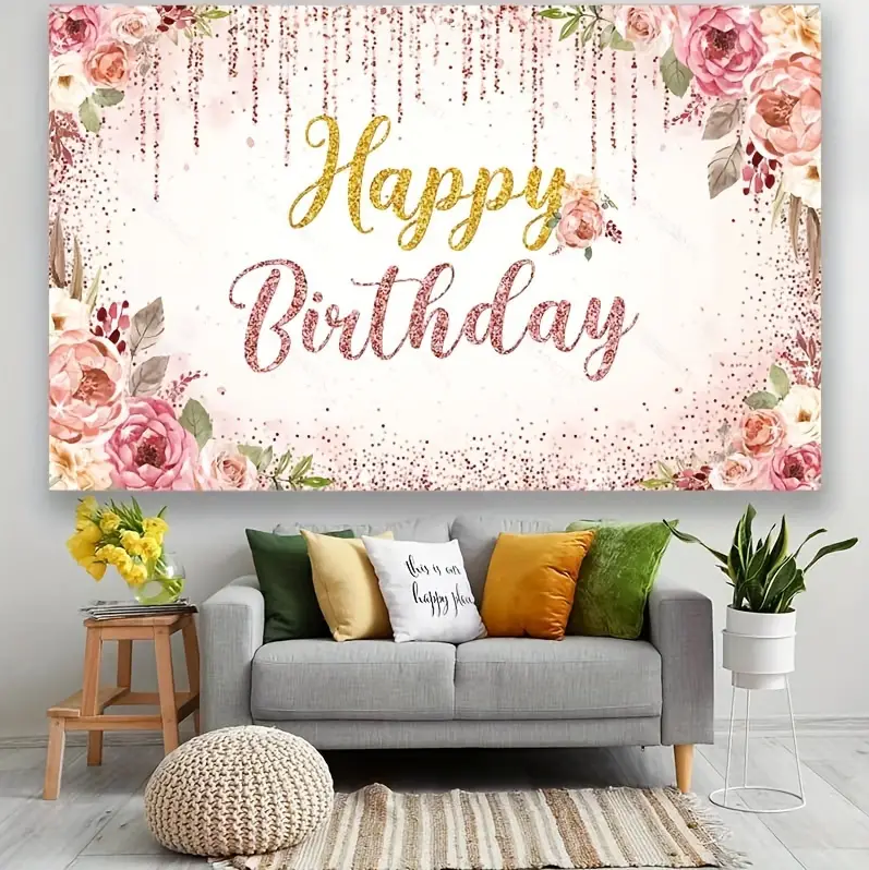 Bulk 10 Pcs Happy Birthday Backdrop Rose Glitters Banner for Wedding Bridal Engagement Shower Bachelor Birthday Anniversary Party Supplies Wholesale