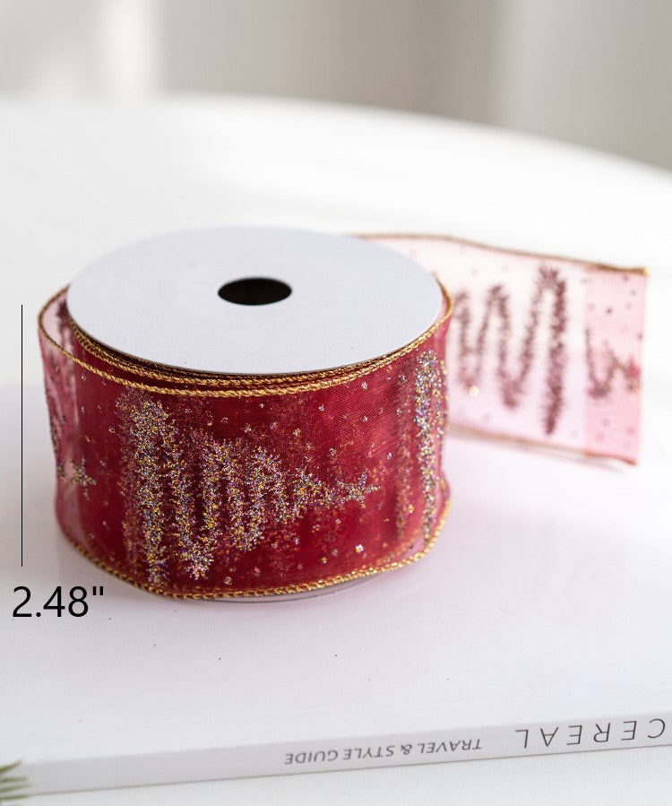 10 Yards Glitter Grosgrain Ribbon for Christmas Gift Wrapping Crafts DIY Holiday Decorations