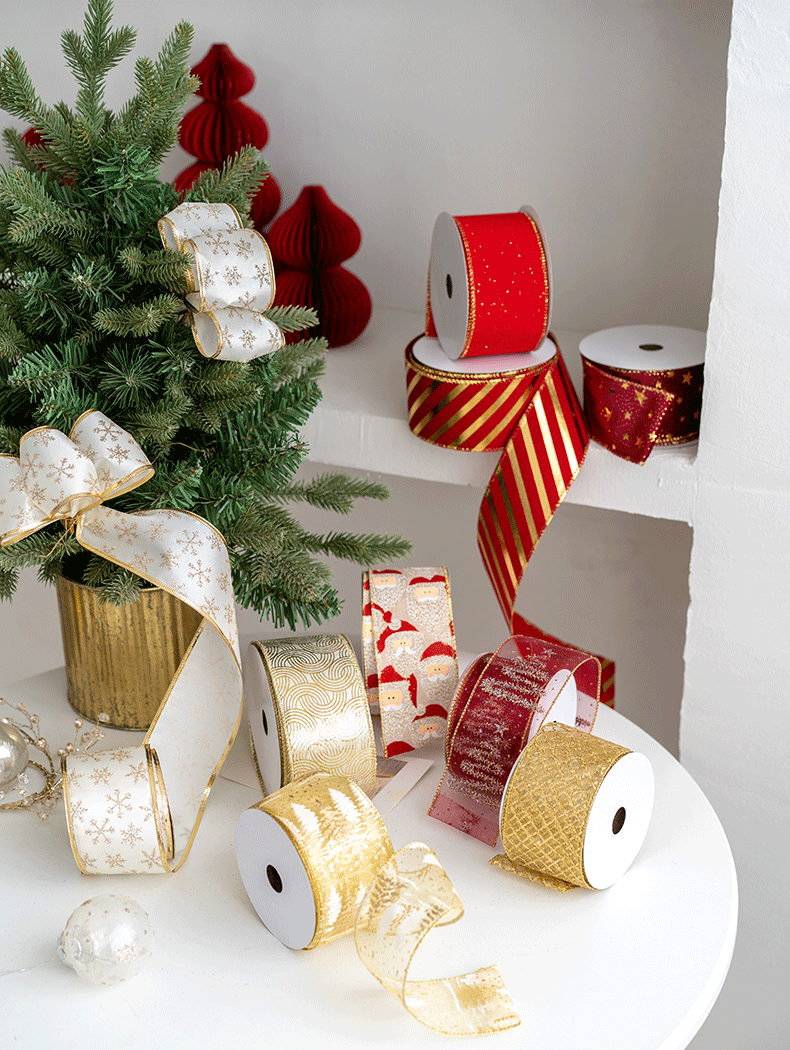 10 Yards Glitter Grosgrain Ribbon for Christmas Gift Wrapping Crafts DIY Holiday Decorations