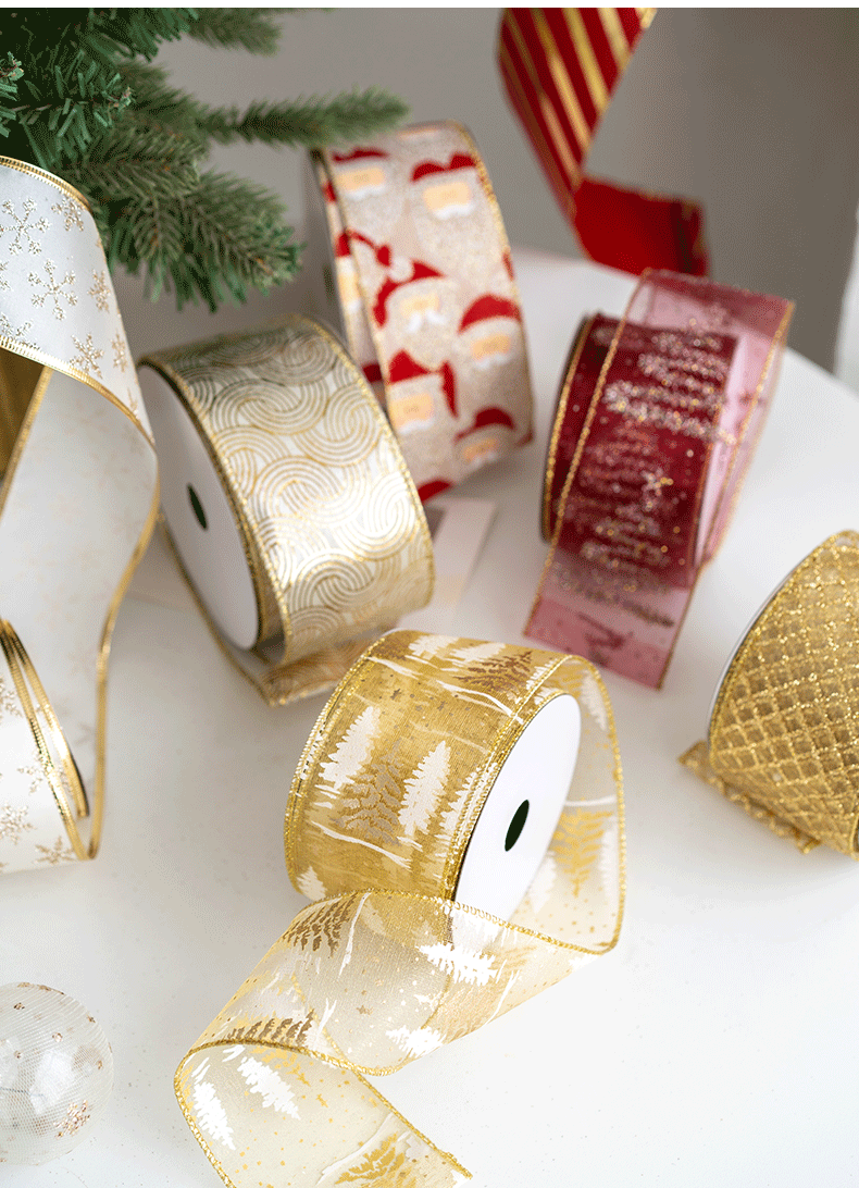 10 Yards Glitter Grosgrain Ribbon for Christmas Gift Wrapping Crafts DIY Holiday Decorations