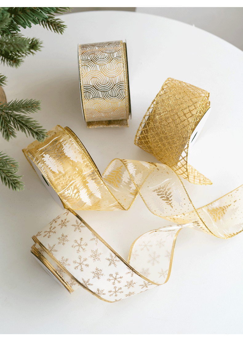 10 Yards Glitter Grosgrain Ribbon for Christmas Gift Wrapping Crafts DIY Holiday Decorations