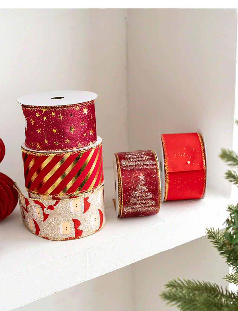 10 Yards Glitter Grosgrain Ribbon for Christmas Gift Wrapping Crafts DIY Holiday Decorations