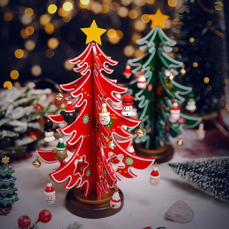 11 Inch Three-Panel Lacquered Wooden Christmas Tree Ornament Bulk Quantity