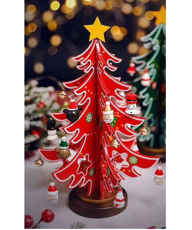 11 Inch Three-Panel Lacquered Wooden Christmas Tree Ornament Bulk Quantity