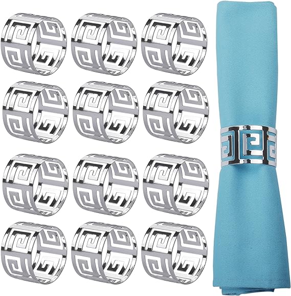 Bulk 12 PCS Greek Key Napkin Rings Hollow Out Metal Buckle for Christmas Wedding Party Dinner Table Decoration Wholesale